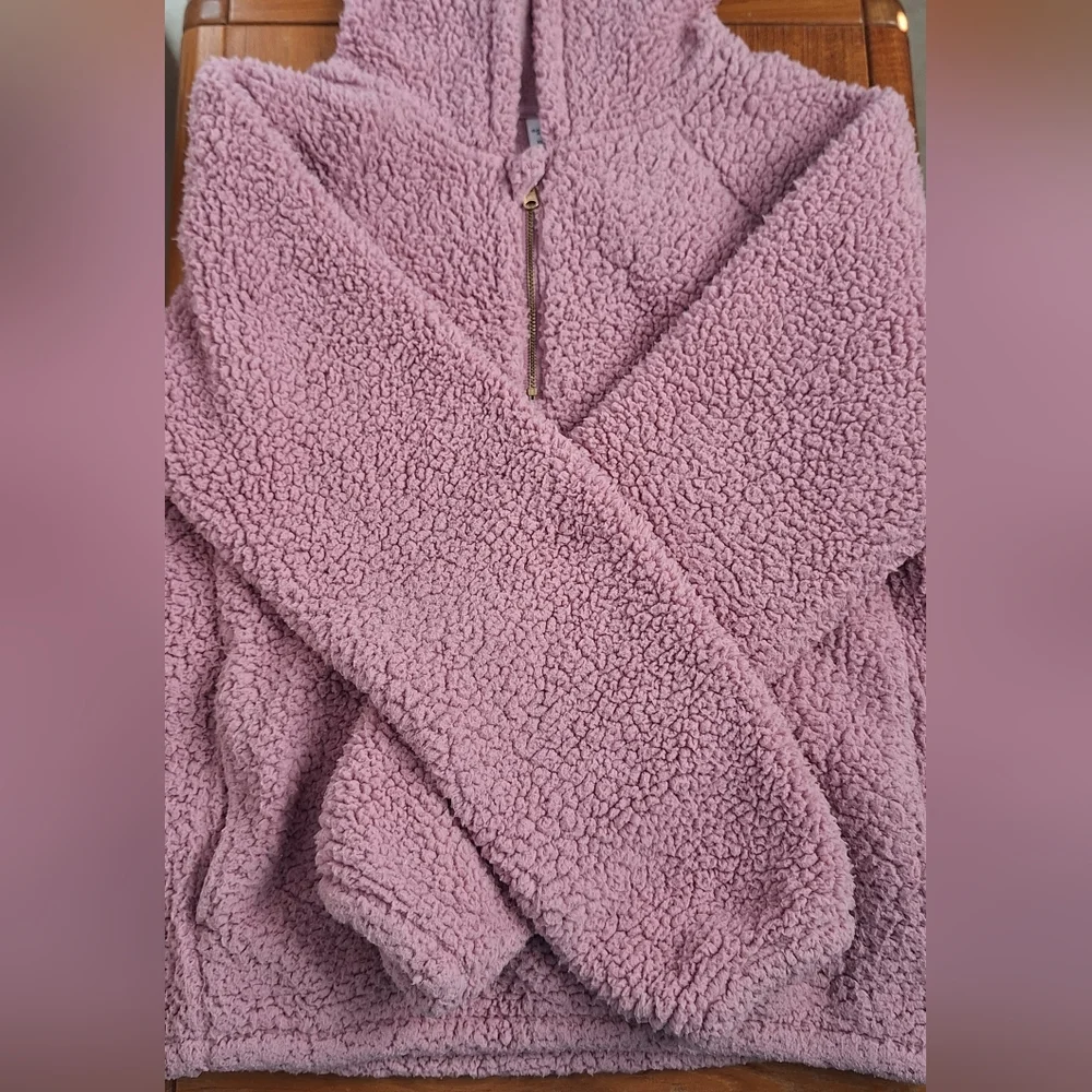 Old Navy Sherpa Fleece Hoodie 1/4 Zip Sweatshirt Pockets Pink Kids XXL Womens XS